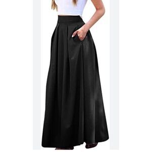 Kira Women Black Satin Pleated Formal  Maxi Skirt Size XL